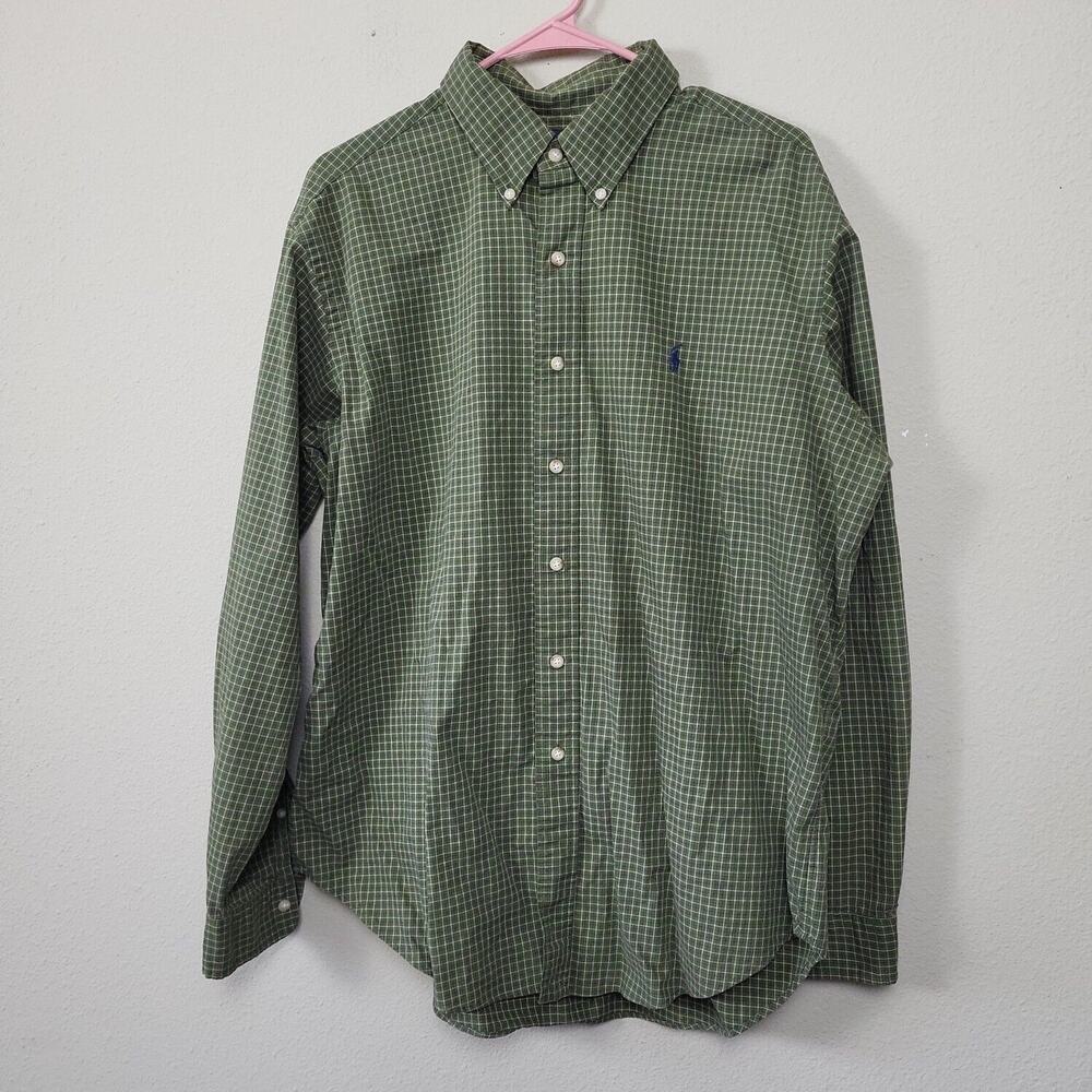 Ralph Lauren Mens Green Plaid Classic Fit Long Sleeve Button Front Shirt Size XL